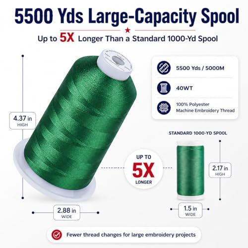 Image of Simthread Embroidery Machine Thread 5000M 40WT Polyester, Leaf Green 509 | 5000M 40WT polyester thread feeds smoothly for home or commercial embroidery projects.