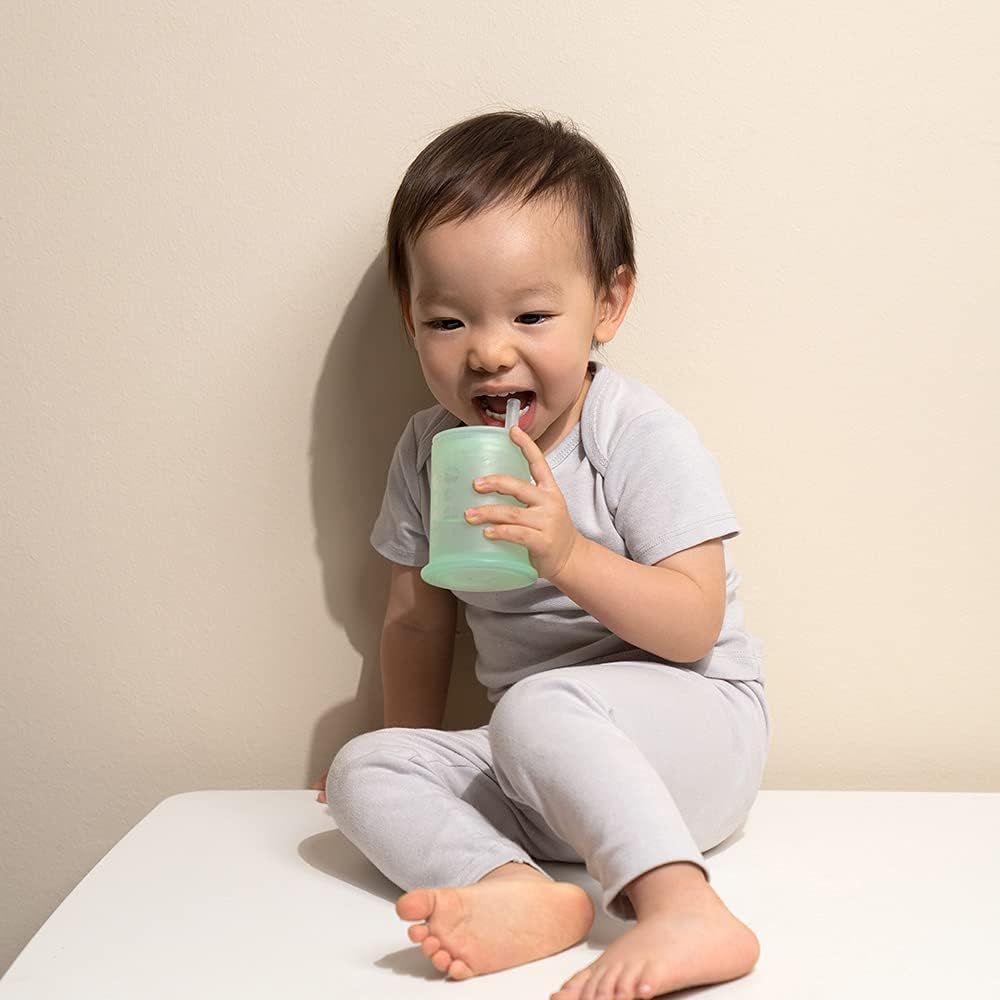 Olababy 100% Silicone Training Cup with Straw Lid (Mint) and Training Spoon Set Bundle