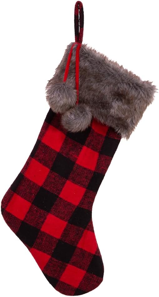 Kurt Adler SG0172 21" Fabric Plaid Stocking with Faux Fur Cuff