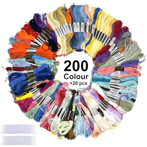 Image of Bracelet String Kits, 200 Colors Rainbow Color Embroidery Thread, Cross Cotton Stitch Embroidery Thread, Bracelet Yarn with 20 Plastic bobbins(200 Color)