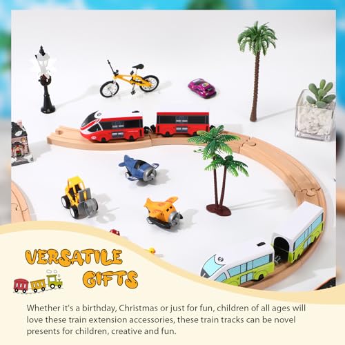 Liliful Pack of 16 Wooden Train Tracks Expansion Pack Male-Male Female-Female Train Track for Most Wooden Railway (Curved)