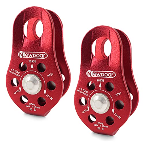 Newdoar Fixed Plate Micro Pulley,26Kn Ce Certified General Purpose Small Aluminum Rope Pulleys For Climbing/Aloft Work/Rappelling/Rescue Etc(26Kn Red 2Pcs) #TOP13