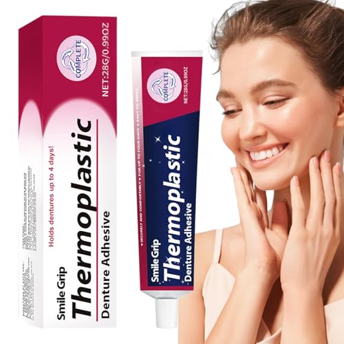 Thermoplastic Denture Adhesives Cream, Dental Glue for Teeth, Secure Denture Adhesive for Full & Partial Dentures, Denture Adhesive Glue for Teeth for Daily Adults, Improves Denture Fit, 28g