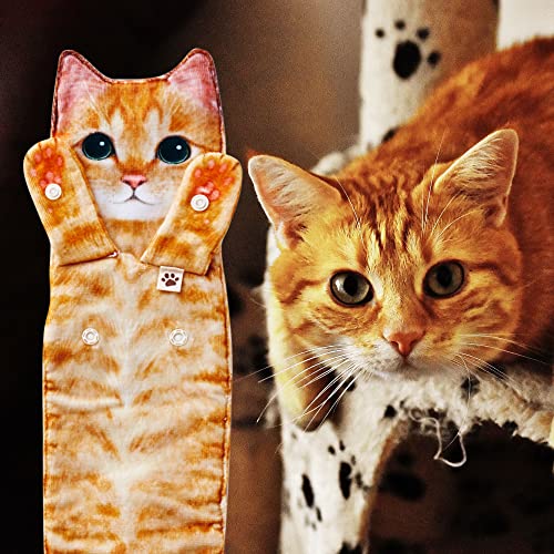 Cat Lover Hanging Hand Towels – Cute Plush Cat Towels for Kitchen or Bath