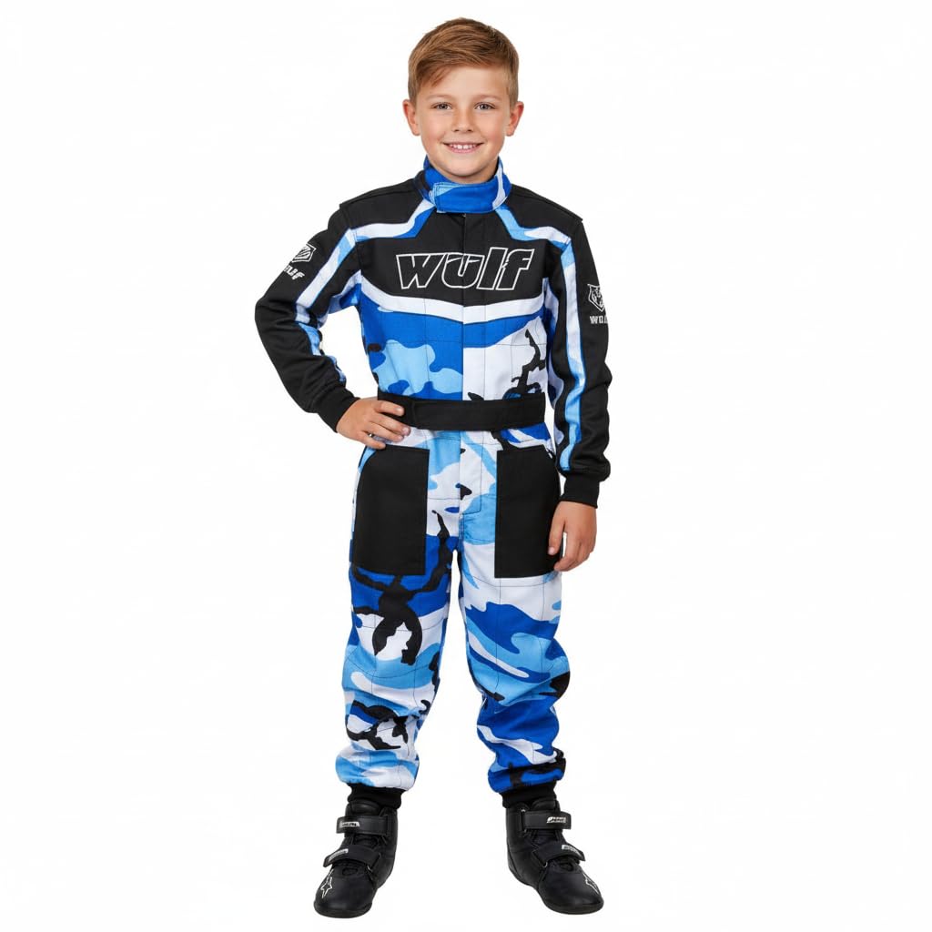 Moto Enfant Costume Wulf Camo Enfants Kart Costume Nouveau Garcons et Filles Motocross ATV Quad Sport Racing 1 Piece Combinaison