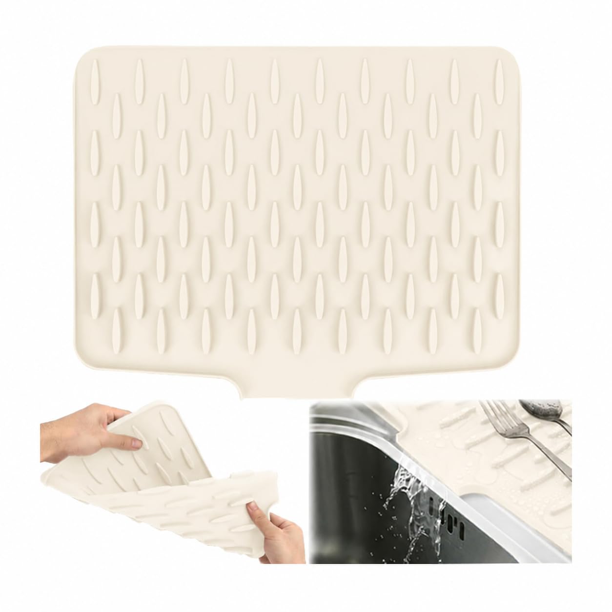Food-Grade Silicone Dish Drying Mat (Draining Board Mats) - Multi-Functional Non-Slip Heat-Resistant Draining Pad for Kitchen Sink, Dishes, Utensils & Countertop Organization (Off-White)