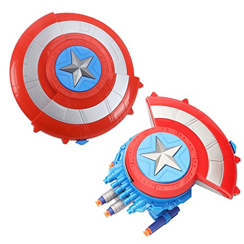 Super Hero Dress Up Kostüm Avengers Captain America Shield Launcher, Schild Auswurfspielzeug, Schild Soft Bullet Launcher Spielzeug, Cosplay Requisiten Geschenk für Kinder