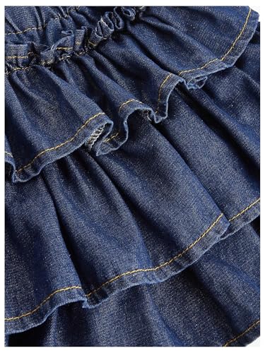 Verdusa Women's Bow Front Ruffle Cute Denim Mini Skirt Coquette Tiered Elastic Waist Jean Skirts4
