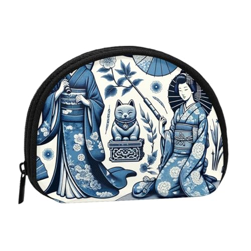 Portable Coin Purse Asian-Japanese-Maneki-Geisha Mini Zippered Money Pouch Card Holder