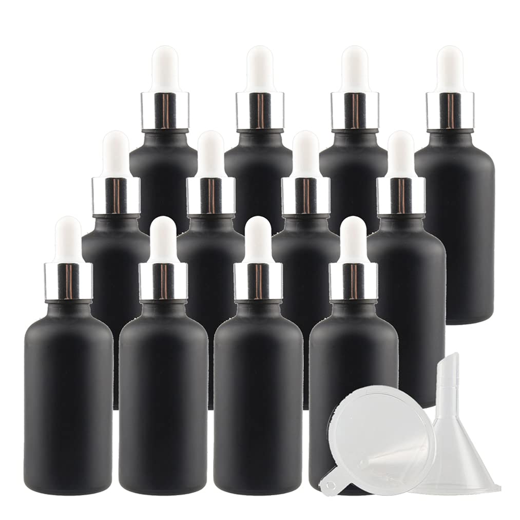 24 Pieza,Botella de Aceite Esencial Negro mate de 50 Ml, Botellas de Cristal con anillo de Plata y pipeta, para Aceite Esencial, Masaje,Fragancia, Aromaterapia