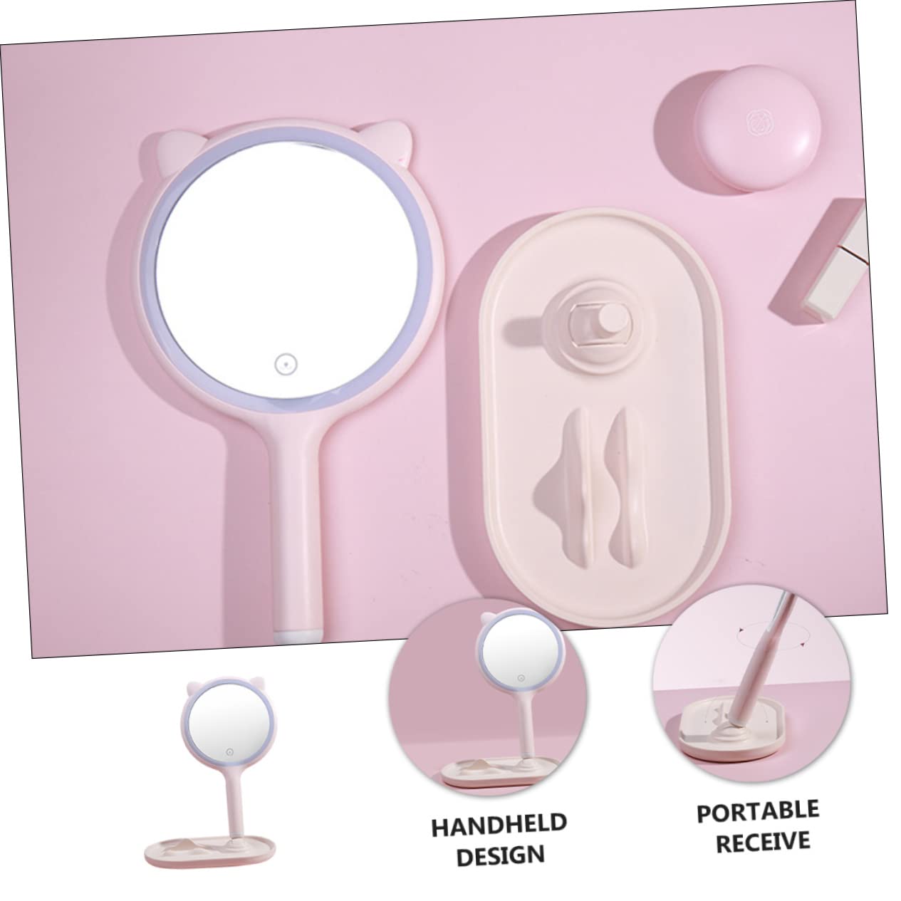 SOIMISS Touchscreen LED Kosmetikspiegel mit USB Ladefunktion Tragbar und Hochauflösend 1200mah Akku Elegantes Rosa Abs Material für Reisen und Make Up Anwendung