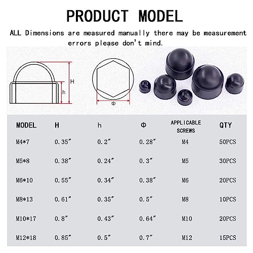 145 pcs screws bolt covers caps hex head dome bolt covers plastic bolt caps screw caps covers hexagonal screw bolts cover protection caps for matching m4 m5 m6 m8 m10 m12