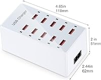 Vista 3 de Cargador USB de 10 puertos estación de carga para múltiples dispositivos, cargador de pared USB, tira de concentrador de alimentación, enchufe
