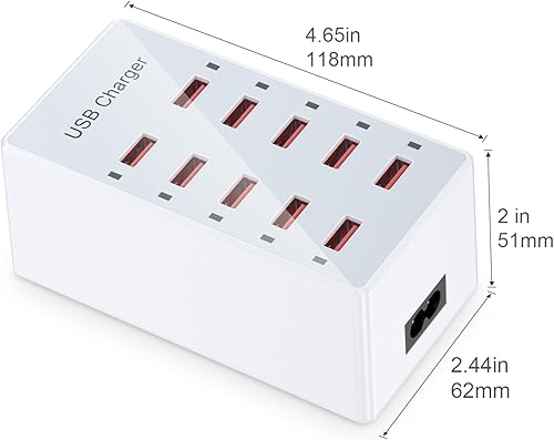 Miniatura 3 de Cargador USB de 10 puertos estación de carga para múltiples dispositivos, cargador de pared USB, tira de concentrador de alimentación, enchufe