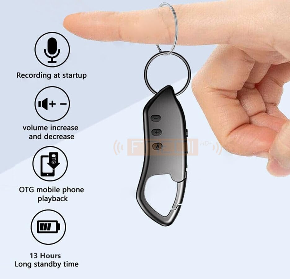 Image of FREDI HD PLUS 16GB Keychain Digital Voice Recorder | Portable Audio Recording Device with Built-in Microphone | Rechargeable Battery | USB Plug and Play File Transfer | Compact Keyring Audio Recorder