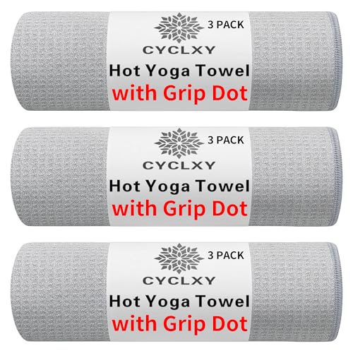 CYCLXY 3 Pack Yoga Mat Towels with Grip Dot, Hot Yoga Towel Non Slip Yoga Mat Towel Non-Slip Sweat Absorbent Anti-Slip Yoga Towel for Bikram,Pilates