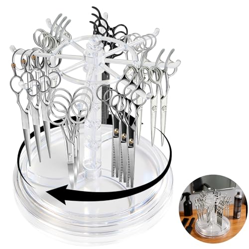 360 Rotating Scissor Holder Acrylic Clear Shear Holder for Stylists Hairdressers Groomers|Smoothly Hanging Organizer fits Different Shapes and Sizes of Shears Keeps Your Shears Neatly Organized