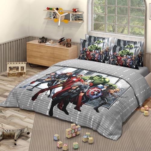 Image of Sassoon Marvel Avengers (Grey) Digital Printed 100% Cotton Bedsheet with 2 Pillow Covers in 300TC