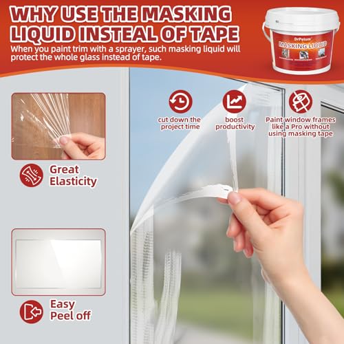 Image of Masking Liquid Tape, Transparent Peelable Coating for Protect Windows Glass, Used for Priming Windows, Floors and Non-Porous Surfaces Painting, 1 Quart (with Paint Brush)