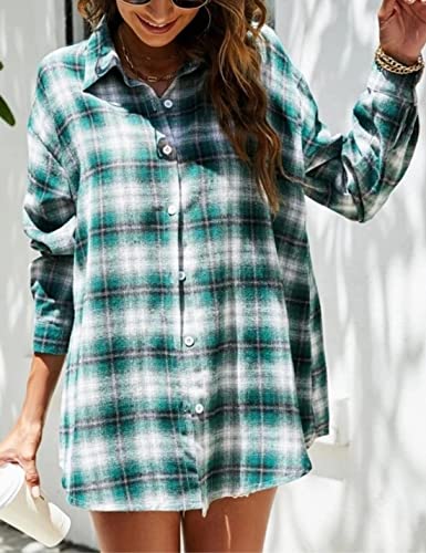 Image of HangNiFang Womens Flannel Plaid Shirts Oversized Button Shirts Blouse Tops