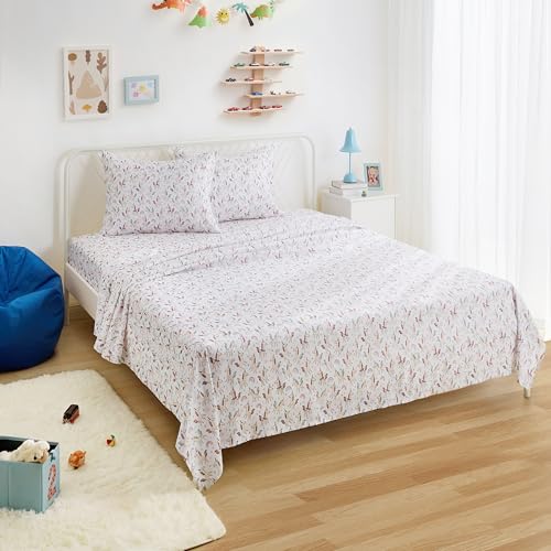 Amazon Basics Microfiber Kids Sheet Set with Pillowcases 4-Piece Full Unicorn and Rainbow