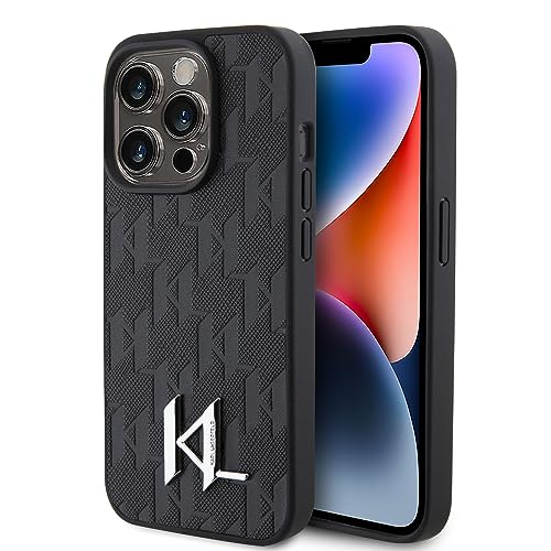Coque iPhone 15 Pro Karl Lagerfeld rigide anti-rayure en cuir noir