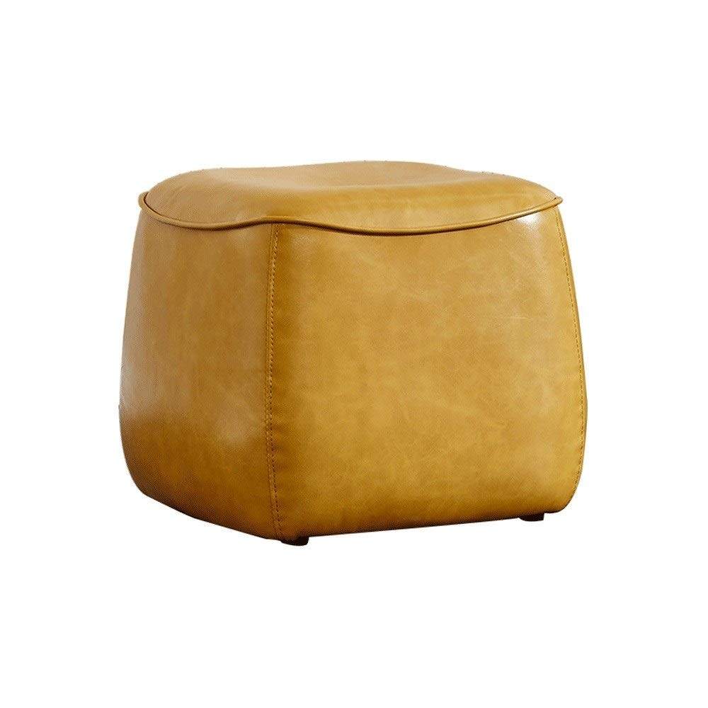Pouf en similicuir pour canapé jaune repose-pieds de salon carré