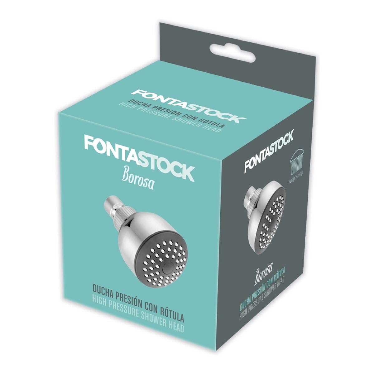 Fontastock FSKFAB003 ducha fija a presion "Borosa” con sistema antical, cuerpo y rótula engomados para dirigir el flujo de agua