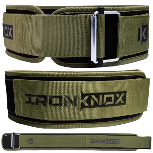 IronKnox Premium Weight Lifting Belt, 4 Inch Weight Belt for Men and Women with Self Locking Metal Buckle for Maximum Support, Weightlifting Belt for Squat or Deadlift, Durable Gym Belt for Men (Olive Green, Medium)