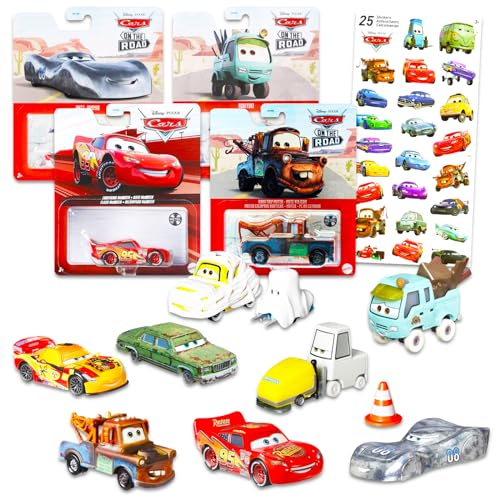 Disney Cars Toy Cars Set - 8 Pc Bundle with Lightning McQueen, Mater, and 6 Assorted Disney Cars Characters Plus Cars Stickers | Lightning McQueen Toys for Kids
