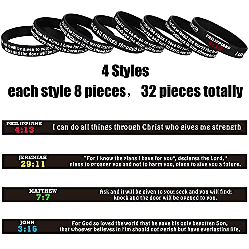 32 Pieces Religious Bracelets Rubber Christian Scripture Bracelets Silicone Bible Verses Wristbands Colored Faith Hope Belief Wristbands Inspirational Bible Bracelets For Men Women #TOP1