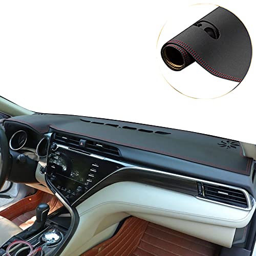 Rifoda For Toyota Camry Dash Board Cover Mat Fit Camry 2021 2020 2019 2018 Leather Material Dashboard Sunshade Cover Pad (Red Thread With Hud) #TOP23