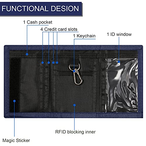 3 Pieces Kid Wallets For Boys Canvas Trifold Wallets With Sticker And Zipper Pocket For Teens Birthday Gifts (Black, Gray, Navy Blue,Solid Style) #TOP3