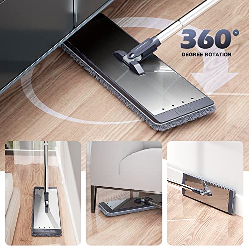 Purple Mop And Bucket Set Squeeze Flat Floor, Stainless Steel Handle Adjustable, 4 Washable Reusable Microfiber Mop Pads, Professional Commercial Floor Cleaner Bucket Mops For Floor Cleaning #TOP4