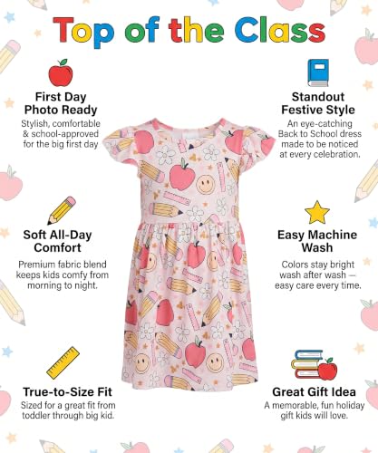 Image of Unique Baby Girls' Short Sleeve Everyday Printed Dresses for Kid and Toddler, Sizes 2T-12Y