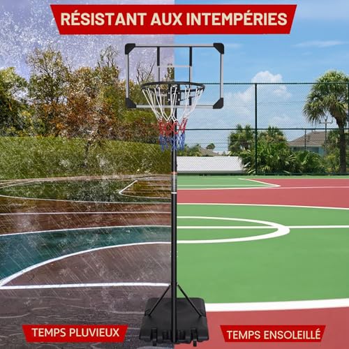 Panier de basket avec panneau transparent et hauteur réglable