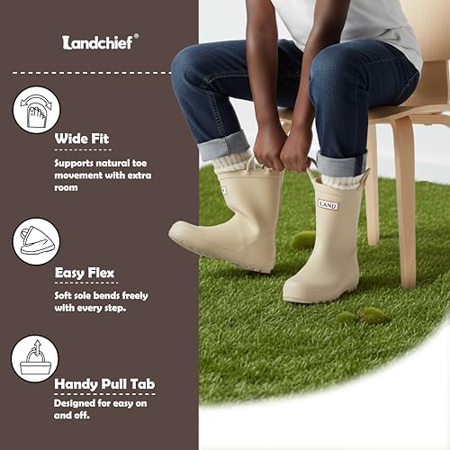 landchief Kids Rain Boots Premium Collection, Waterproof Natural Rubber Boots for Toddlers and Kids4