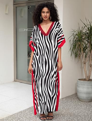 Image of KECVOT Kaftan Dresses for Women V-Neck Print Swimsuit Cover Up Plus Size Beach Caftan Lounge Dress