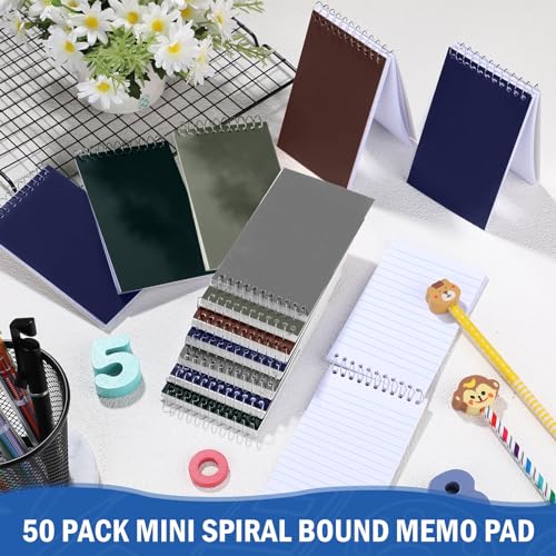 Image of Teling 50 Pieces Spiral Memo Pads Bulk 3 x 5 Inch Small Note Pads Top Bound Lined College Ruled Paper Mini Notepad Pocket Spiral Notebooks for School Office Home Supplies, 75 Sheets (Dark Colors)