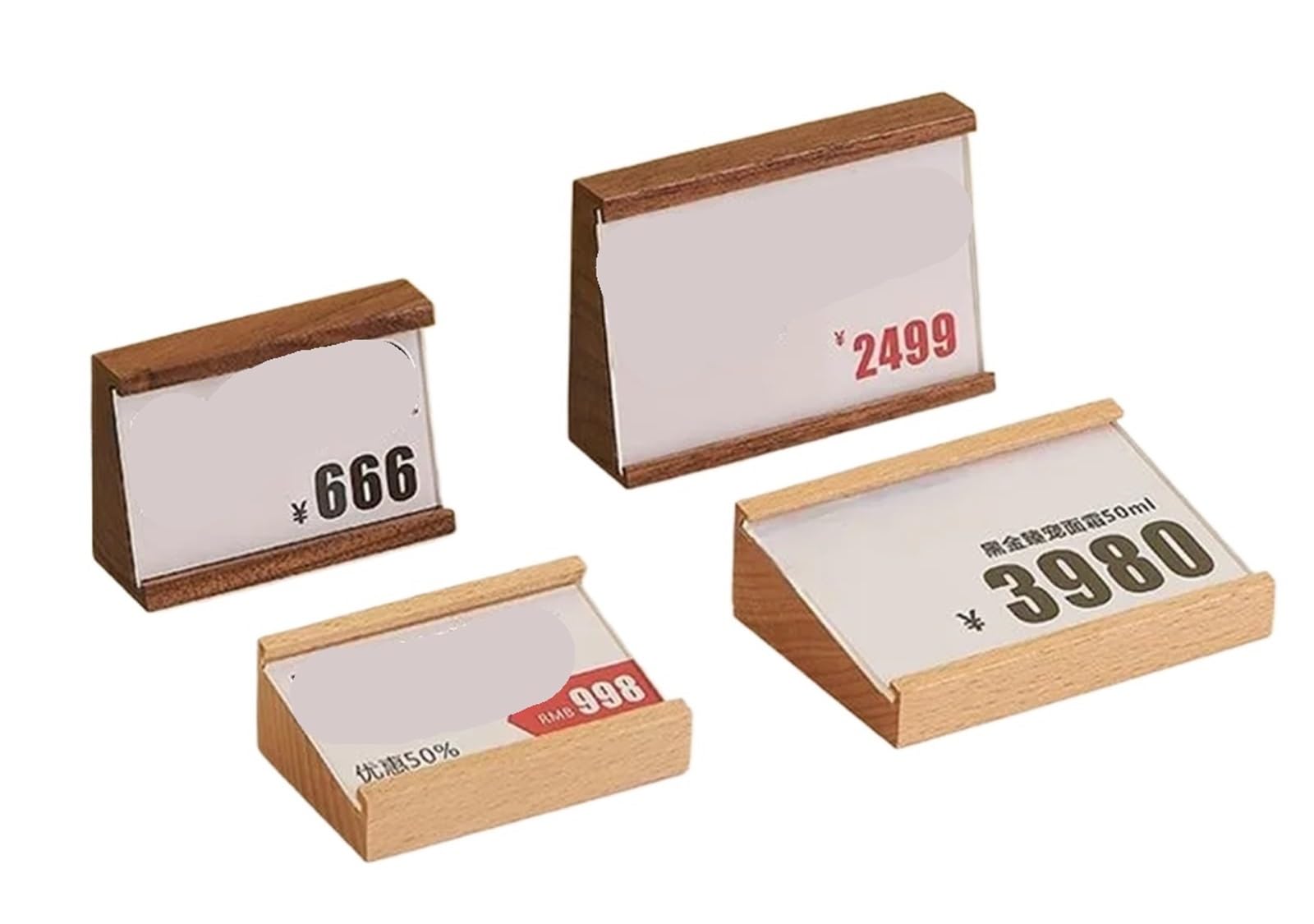 Mlyvax 5pcs Small Wood Acrylic Sign Holder Display Stand Menu Paper Price Listing Poster Frame Mini Label Card Tags(Sabili Wood)