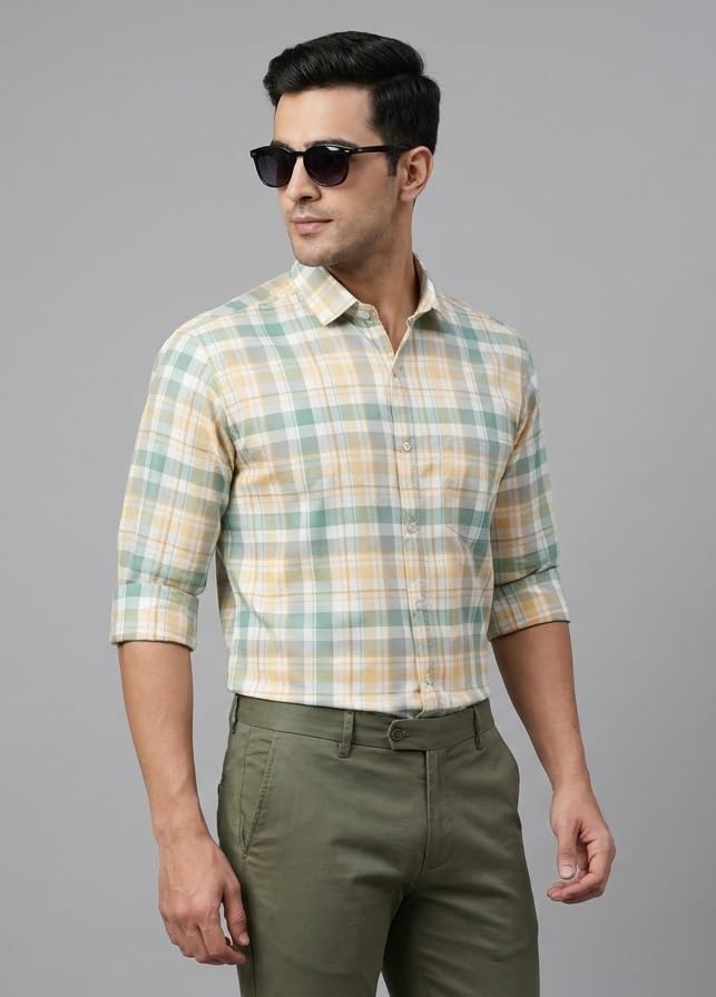 Image of Afflatus Men's Checked Casual Premium Cotton Blend Full Sleeve Regular Fit Check Shirt for Man | Stylish Checks Shirt for Casual Wear | Cotton Shirt for Men