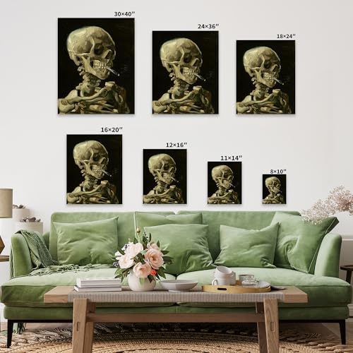 Image of Poster Master Van Gogh Canvas - Retro Skull of a Skeleton with Burning Cigarette Print - Skeleton Art - Gift for Men, Women - Decor for Bedroom, Living Room, Office - Available in 8x10 to 30x40