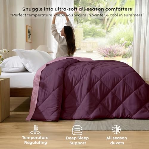 Image of AYKA Reversible AC Comforter 150 GSM Lightweight Microfiber Summer Blanket for Double Bed (90x100 Inches) | Soft Cooling Quilt, Breathable All Season Duvet for AC Room | Cameo & Plum