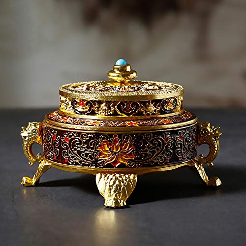 Golden Tibetan Incense Burner Holder For Sticks Cones Coils, Metal Lotus Tibet Decor Chinese Incense Burner, Antique Home Fragrance Accessories With Brass Stick Holder #TOP3