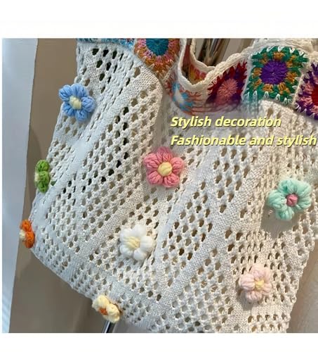 Women's Boho Embroidery Crossbody Bag Sunflower Beaded Knitted Hollow Out Crochet Knit Shoulder Bag Tote Handbag4
