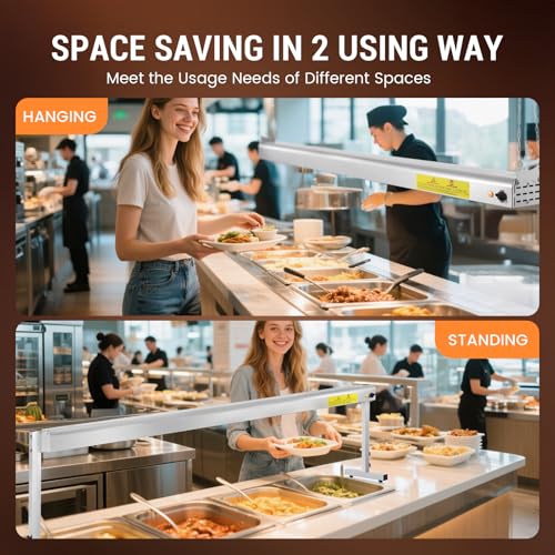 55-Inch Food Heat Lamp, 1400W Commercial Food Warmer Lamp Electric Strip Heater Overhead Stainless Steel Heat Lamps for Buffet Restaurant Parties Catering, Sliver 115V
