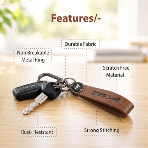 Image of Premium Keychain Compatible with TVS Bike Keys | Heavy Duty Metal Key Ring Holder | Stylish Durable Leather Key Holder | Bike Keychain For men