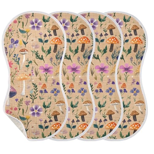 xigua Wildflowers Muslin Baby Burp Cloths Set of 4, Super Soft & Absorbent Burping Rags, Cotton Burp Clothes Shower Gift for Newborn, Baby Girls and Boys3