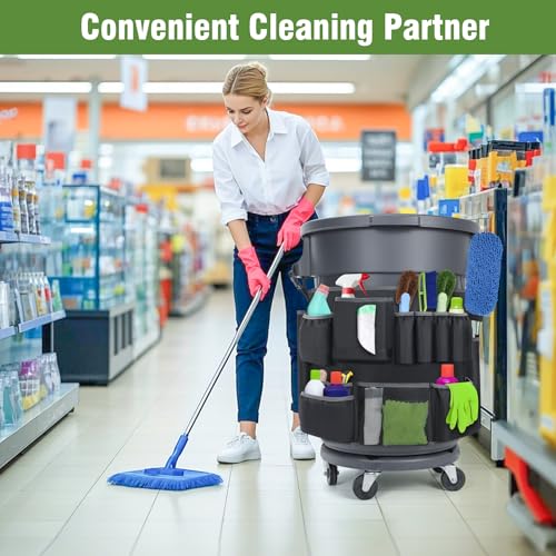 Image of Trash Can Caddy Bags Fit 32-55 Gallon Garbage Bin, Garbage Bin Caddy Bag with 13 Pockets Compatible with Brute & Uline, Commercial Cleaning Supplies Organizer Bag & Janitorial Duties(1PCS)