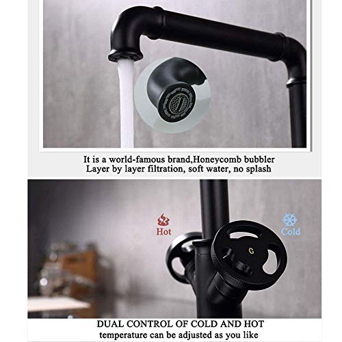 Robinet de lavabo rétro noir avec double commande pour un réglage précis - 6